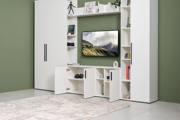 Гостиная Эйр композиция 1 белый PE шагрень, собирается на любую сторону