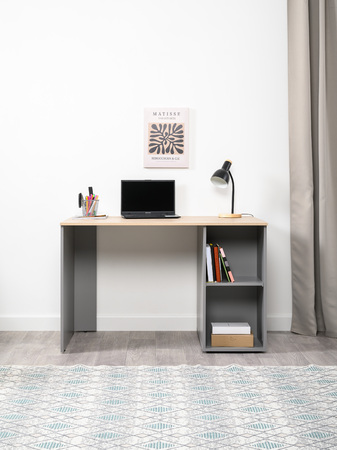 Стол письменный Лайт 12.163 серый шифер, дуб белый exclusive OW D4430, сборка на любую сторону, два варианта сборки тумбы