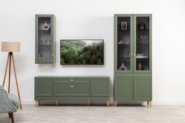 Шкаф навесной Марион 16.334 дымчатый зеленый K521, олива шагрень AG 1050 ПВХ (собирается на любую сторону)