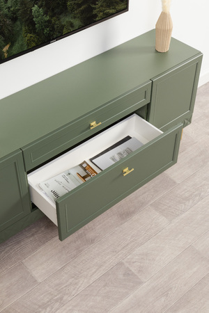 Гостиная Марион композиция 2 дымчатый зеленый K521, олива шагрень AG 1050 ПВХ, белый PE шагрень (собирается на любую сторону)