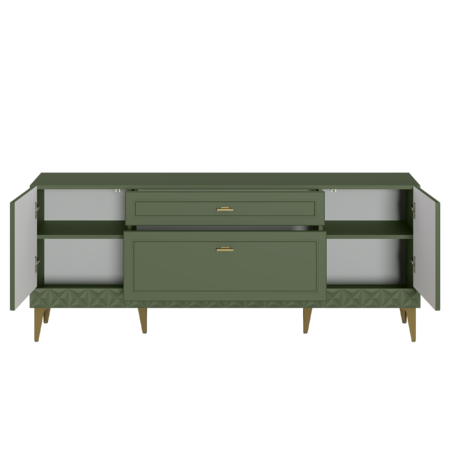 Гостиная Марион композиция 2 дымчатый зеленый K521, олива шагрень AG 1050 ПВХ, белый PE шагрень (собирается на любую сторону)