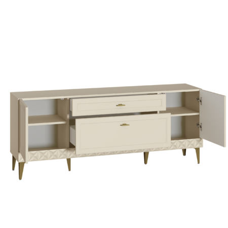 Гостиная Марион композиция 2 слоновая кость С341 PE, слоновая кость 6898 ПВХ, белый PE шагрень (собирается на любую сторону)