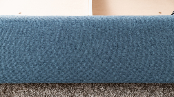 Кровать Миа 140 рогожка светло-синий, кант желтовато-коричневый с ортопедическим основанием и подъемным механизмом