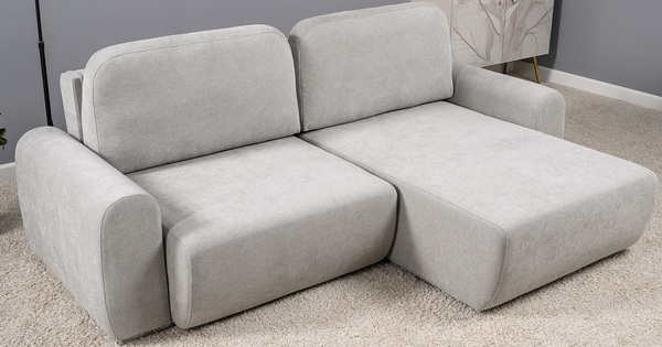 Диван-кровать угловой Тэдди 1506 композиция 2, букле Pique 011 серый, модульная система, сборка на любую сторону